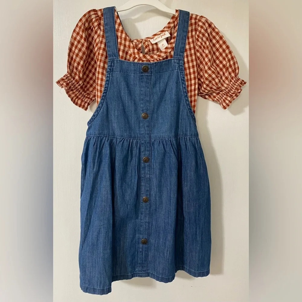 NWOT Cat & Jack Denim Coverall Dress - Picture 1 of 5